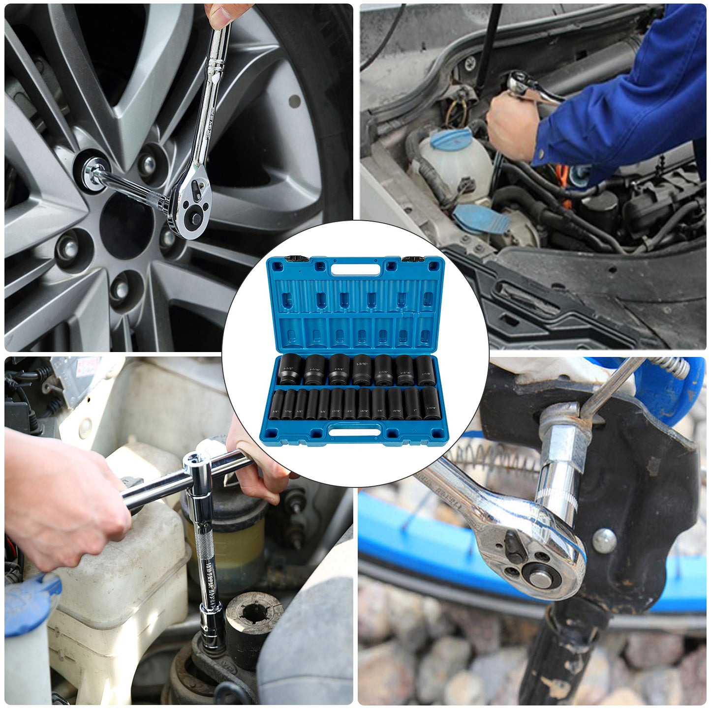 19-Piece Impact Socket Set Deep & 6-Point Sockets with Storage Cage