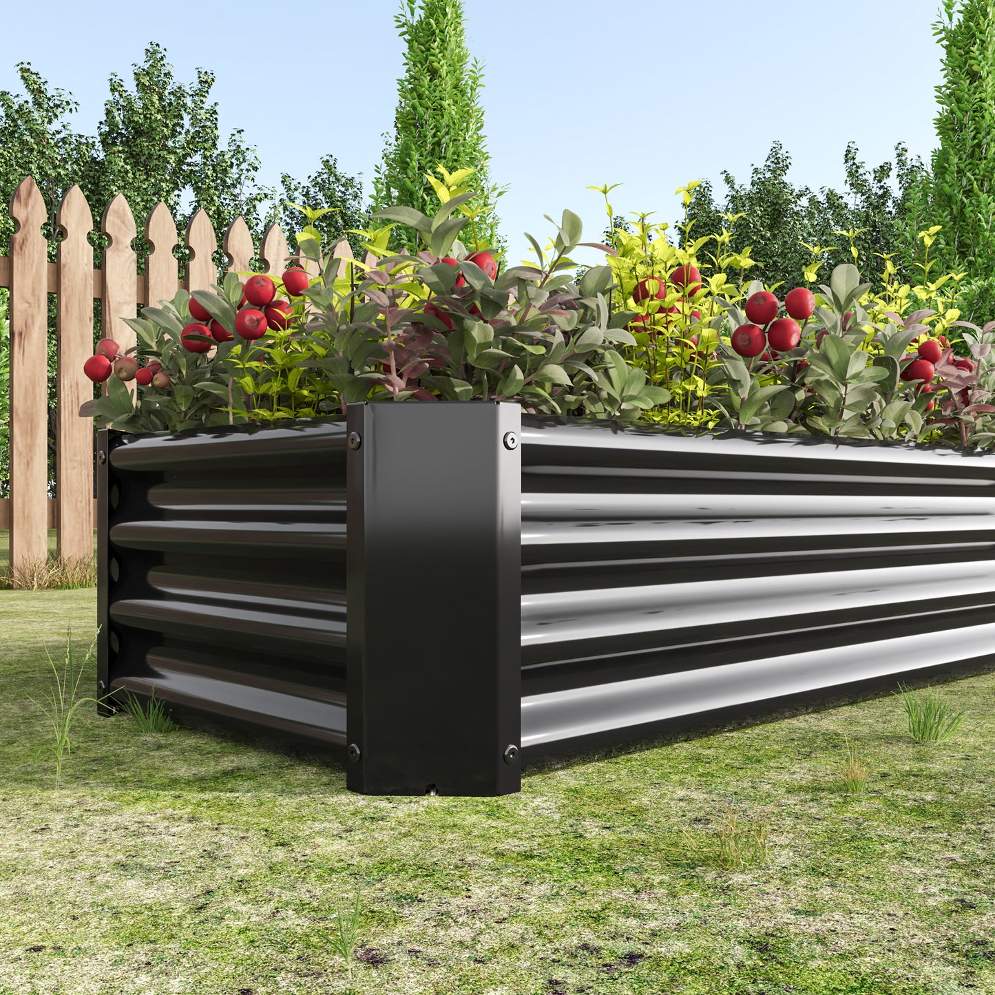 Metal Raised Garden Bed - 4'x2'x1' Rectangle Planter for Flowers, Vegetables, Herbs - Black