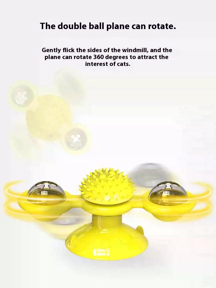 Interactive Cat Toy Set with Windmill LED Ball, Suction Cup & Catnip, Indoor Exercise & Entertainment