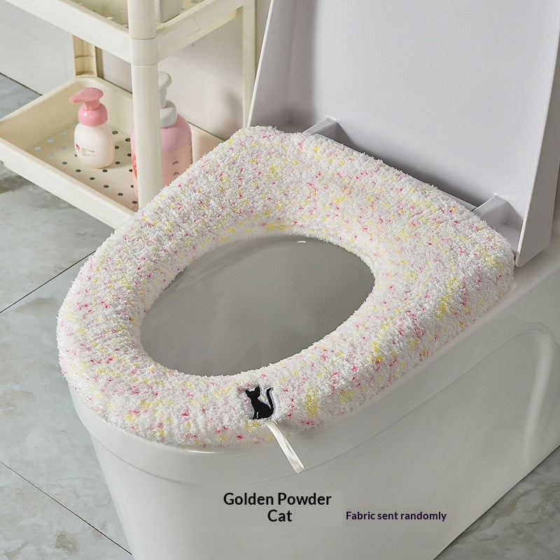 Universal Toilet Seat Cover for Bathroom Use - Winter & Autumn Fit, Slip-On Polyester