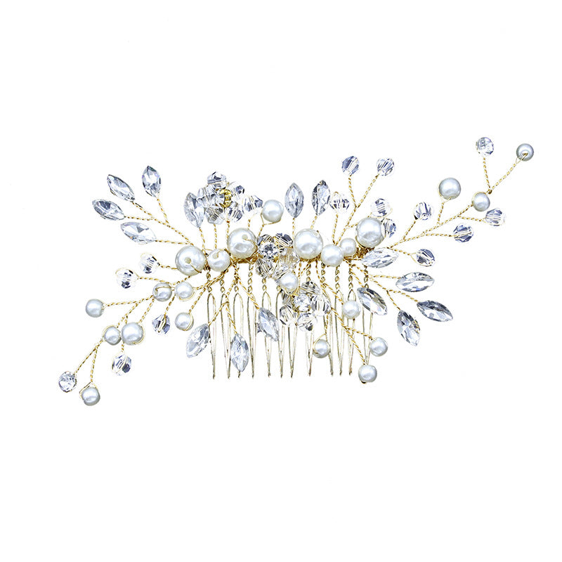 Pearl Hair Comb with Diamond Details, Handmade