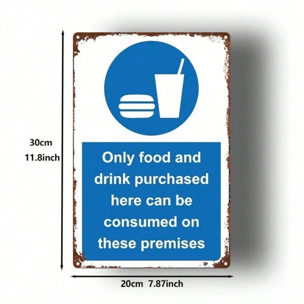 Vintage Blue Metal Sign - Food & Drinks Only Allowed Here