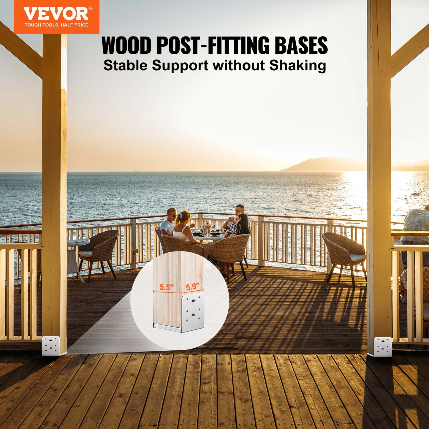 6x6 Inch Stainless Steel Post Base Anchor Bracket Set - Adjustable Support for Decks & Railing