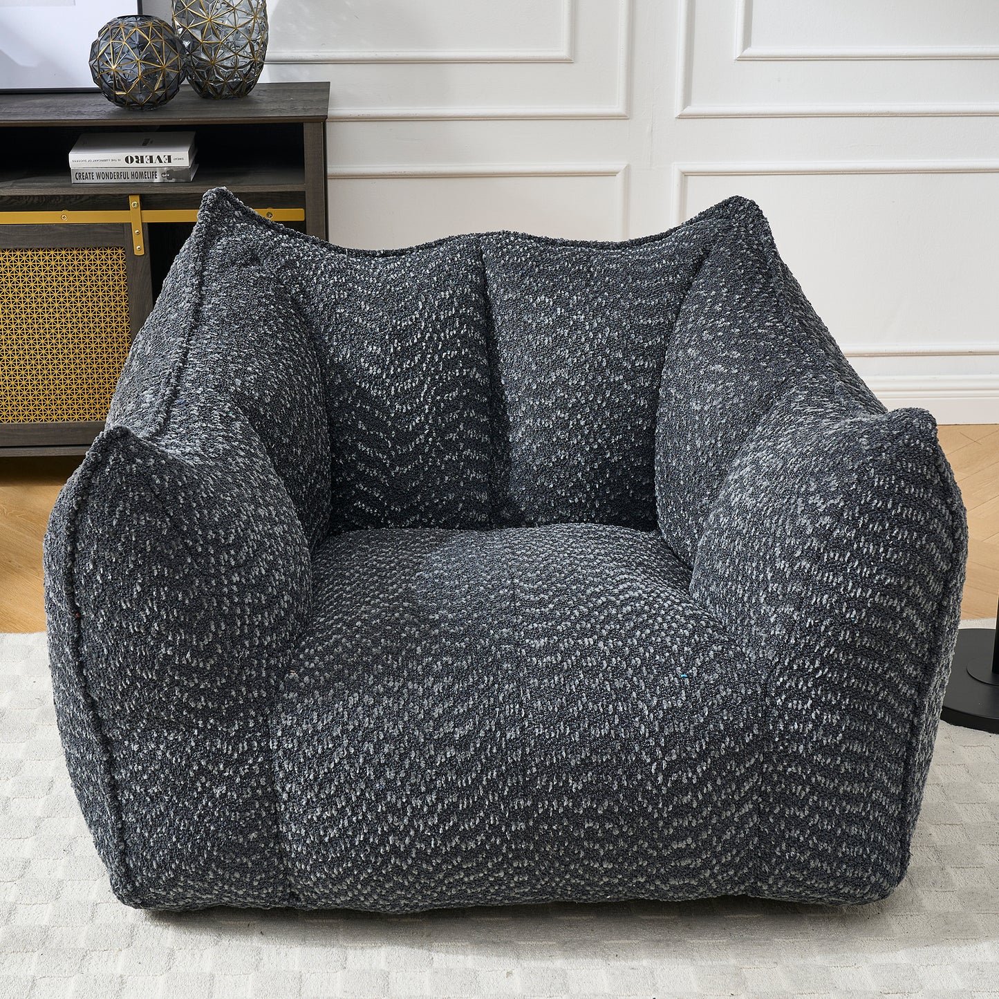 Comfortable Chenille Bean Bag Chair - Black Lazy Sofa