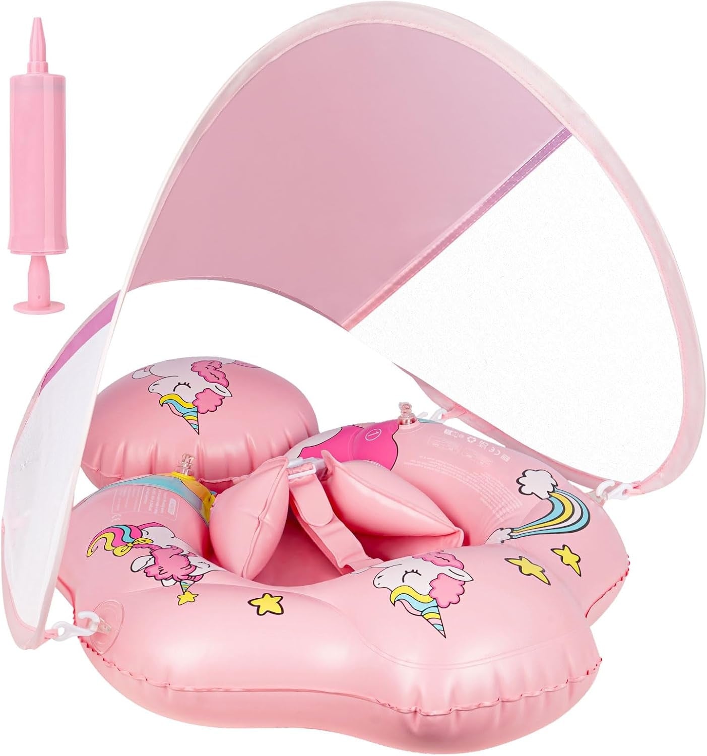 Baby Swimming Ring with Adjustable Seat & Sunshade - Pink