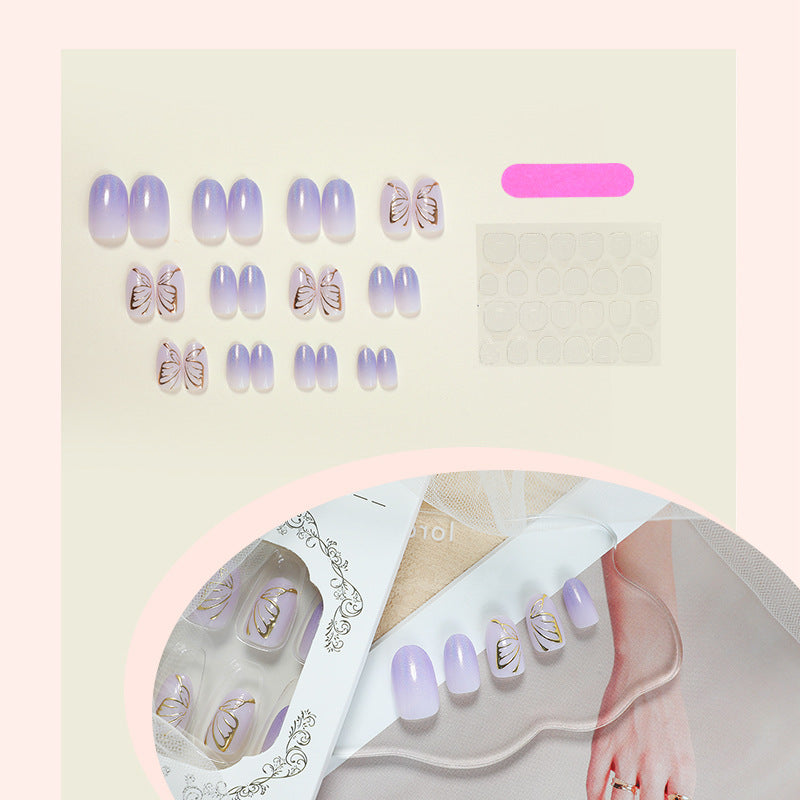 Colorful Gradient Cat's Eye 3D Butterfly Nail Stickers - Gold Accents
