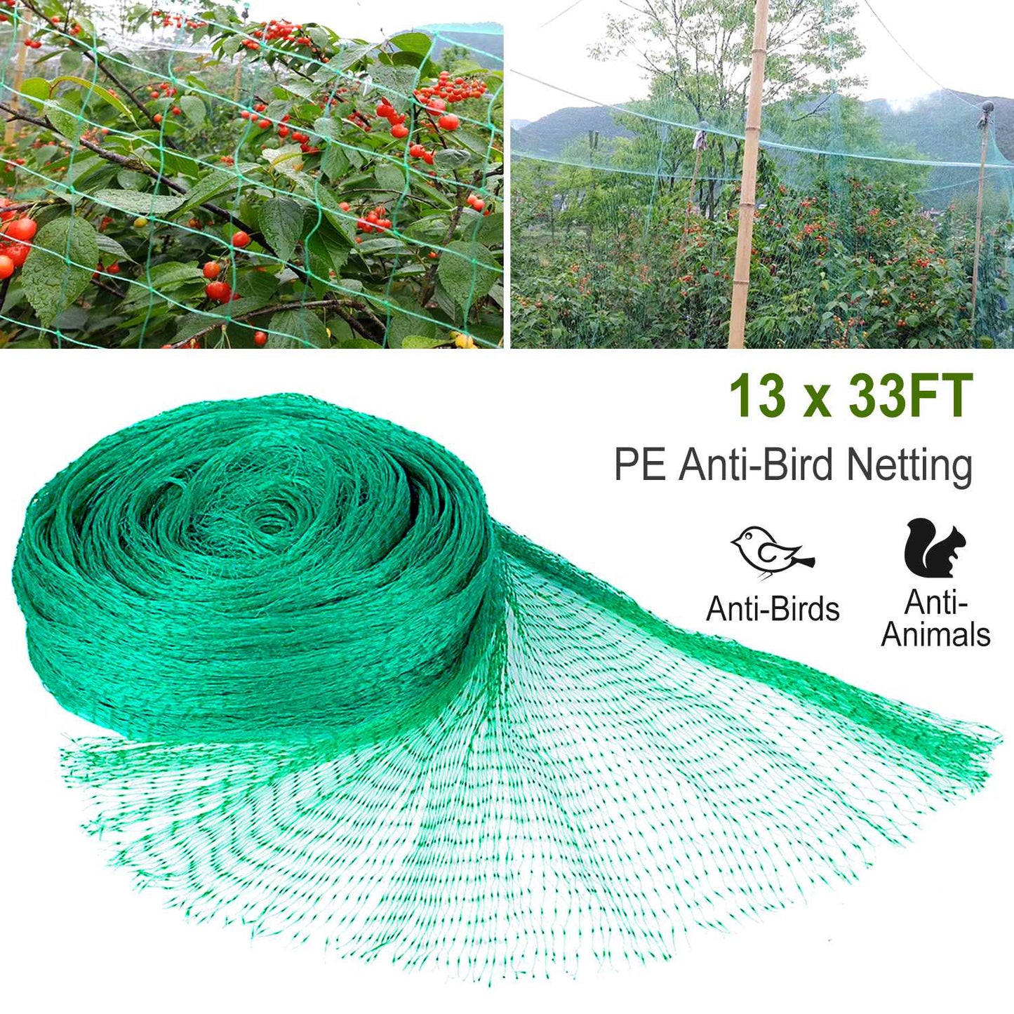 Heavy Duty Garden Netting 13x33ft Bird & Animal Protection Mesh for Plants