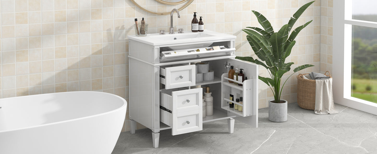 30'' Modern Bathroom Vanity with Sink & Storage - White