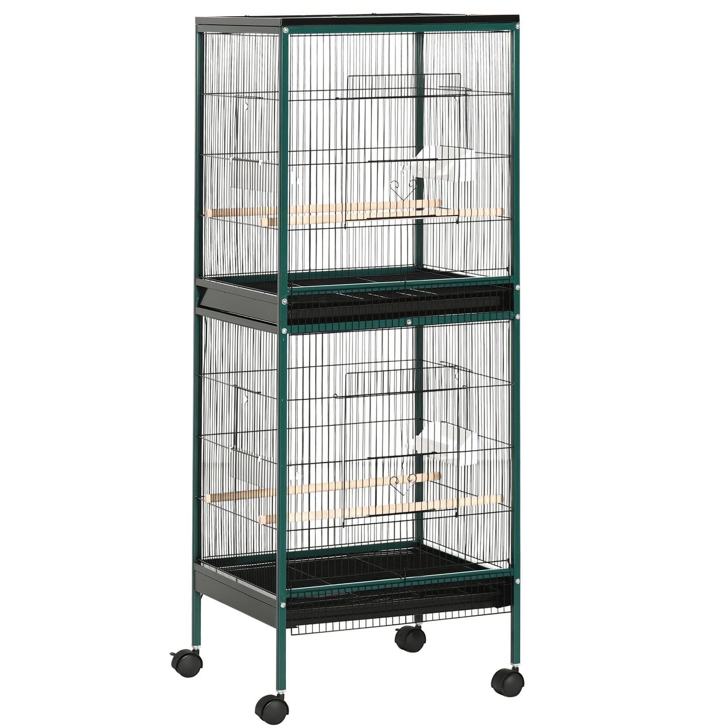 Large Indoor Bird Cage with Multi-Door Design, 1.7 ft Width for Canaries Finches Conures, Green