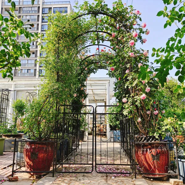 Metal Garden Arch with Gate for Climbing Plants - 79.5" x 86.6"
