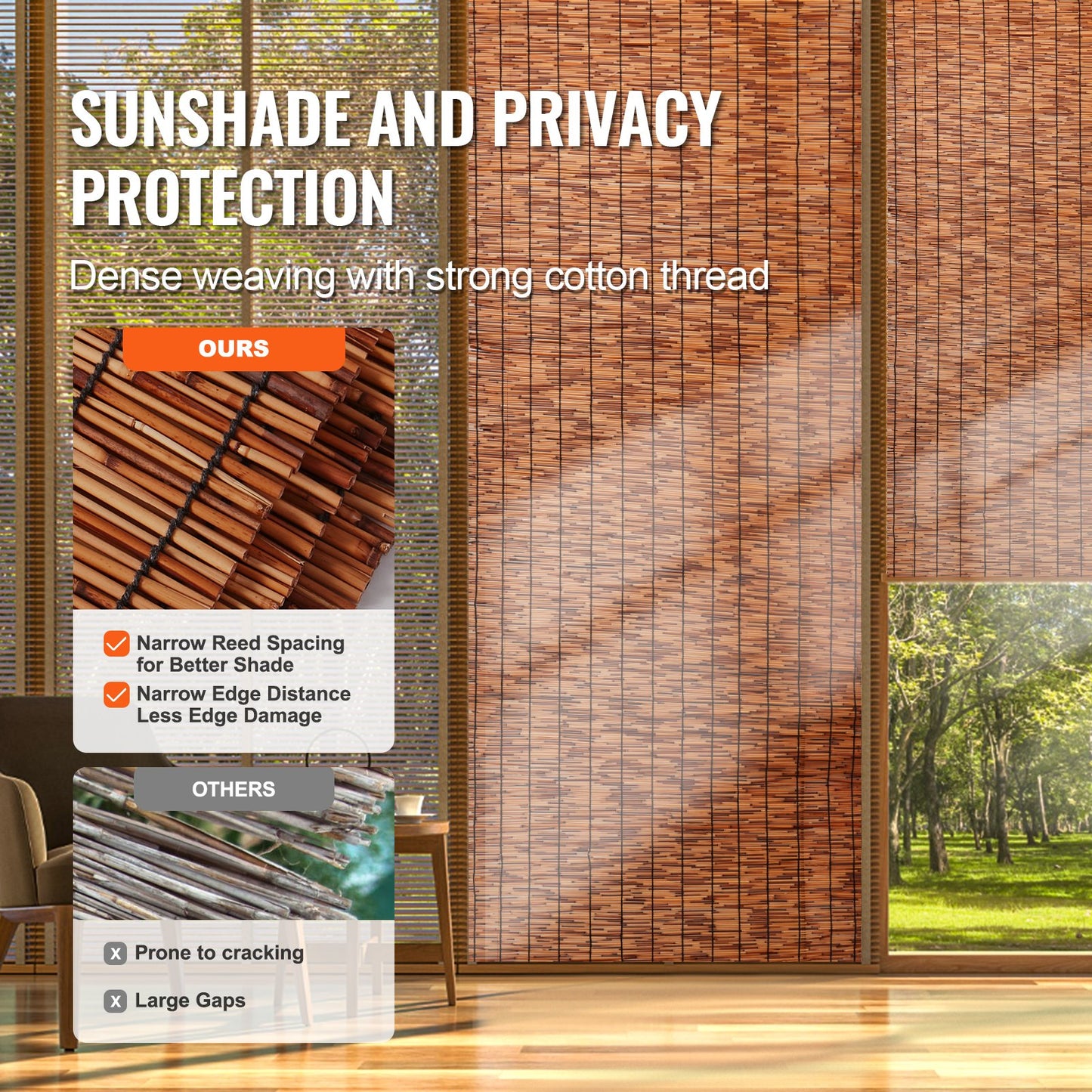 Natural Reed Privacy Fence Screen for Backyard Landscaping - 16.4' x 5.5' - Brown