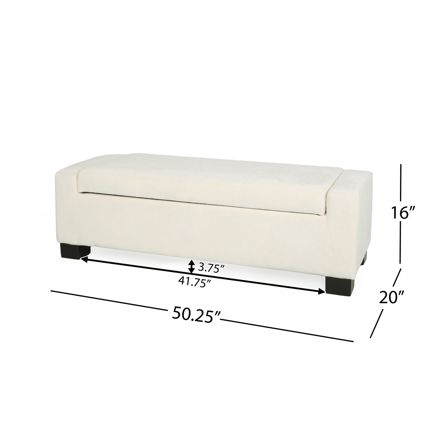 50-Inch White Storage Ottoman with Hinged Lid for Living Room & Bedroom