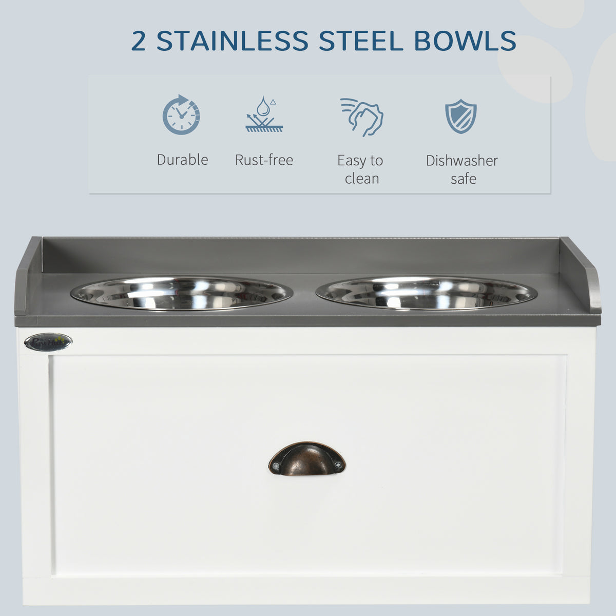 Elevated Dog Food Station with Storage and Stainless Steel Bowls - Large Dogs White