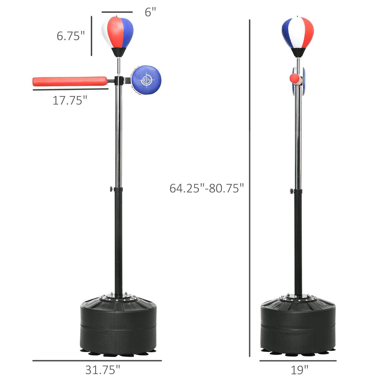Freestanding Adjustable Boxing Speed Bag with Reflex Bar - Black, Red, Blue