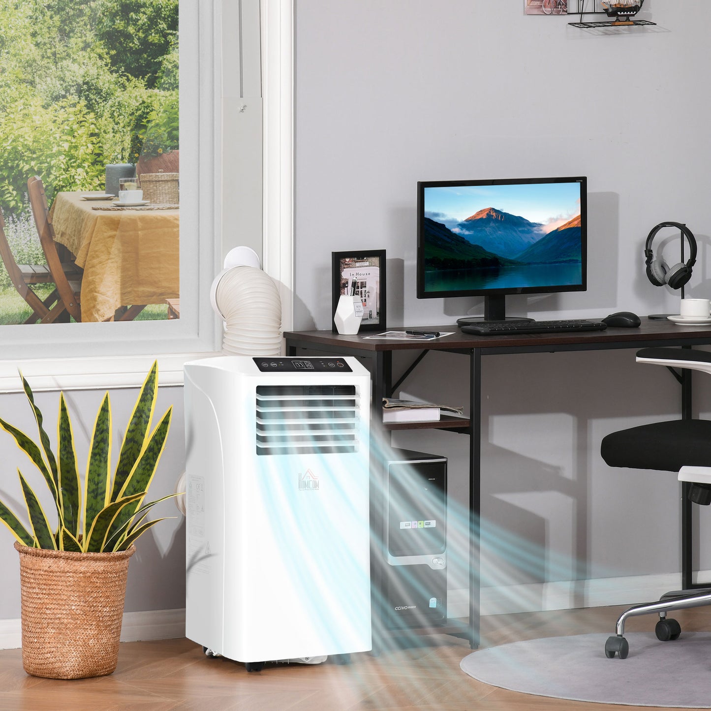 Portable 8000BTU Air Conditioner with Remote Control for Room Cooling & Dehumidifying - White
