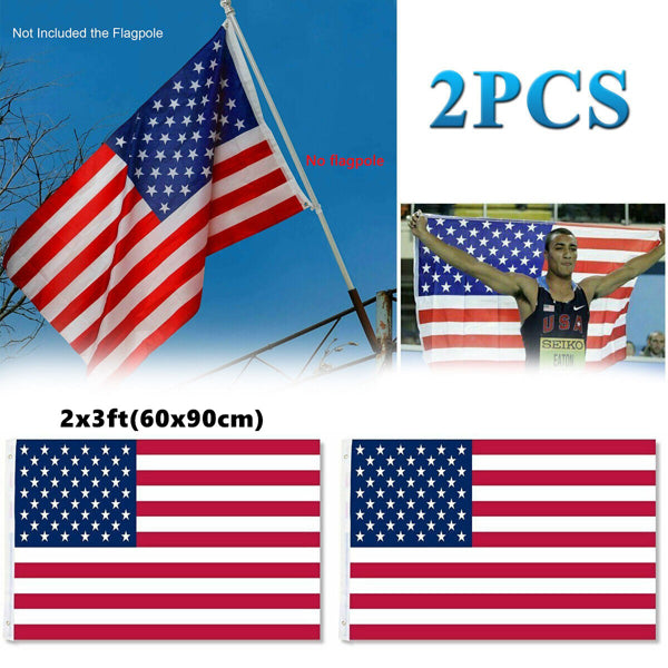 2-Pack 2x3 FT American Flag - Durable Nylon with Grommets