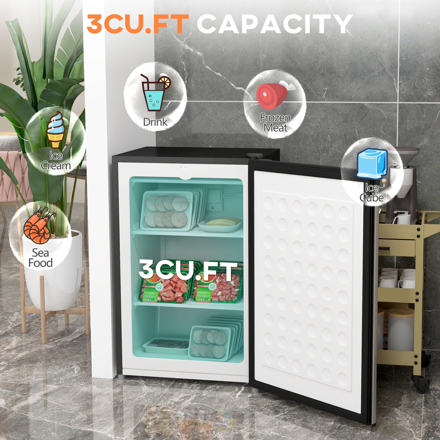 Small Upright Freezer 3 Cu Ft with Reversible Door & Adjustable Thermostat
