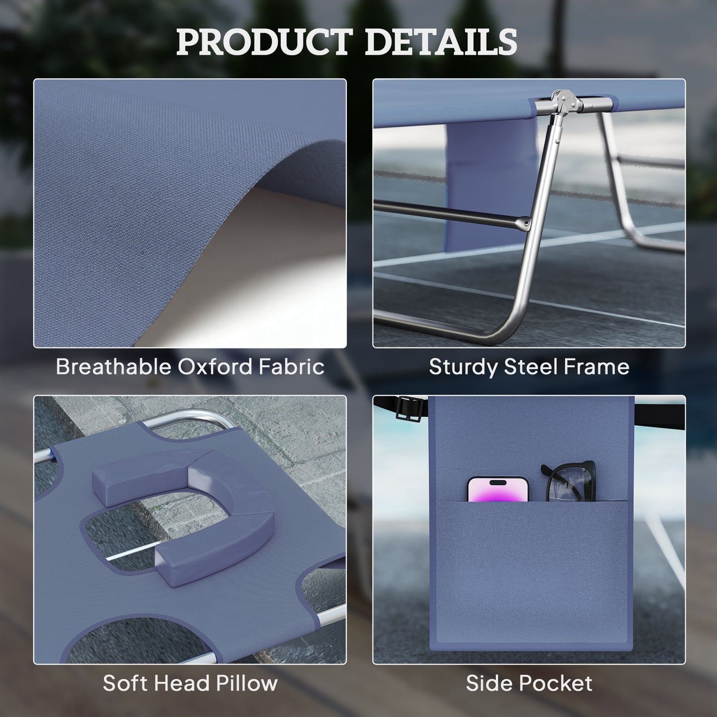 Adjustable Tanning Chair with Face Hole - Gray Outdoor Lounger