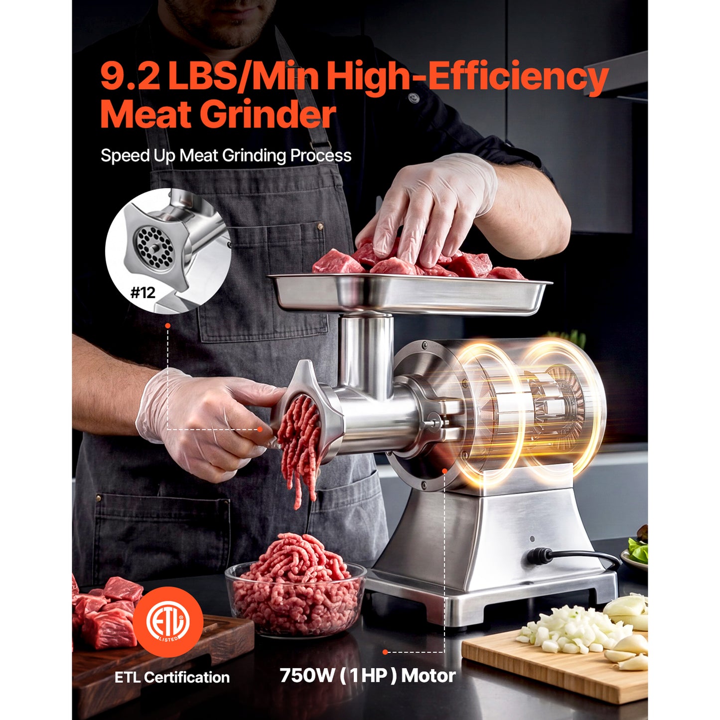 Electric Meat Grinder 9.2L Capacity, 750W Sausage Maker for Home & Commercial Use