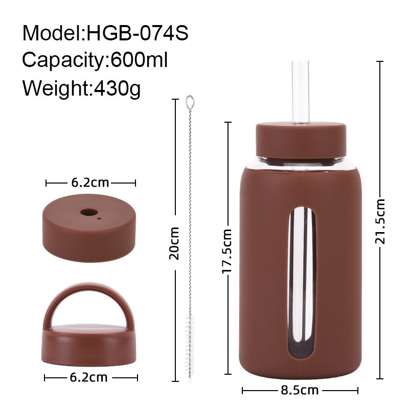 600ml Silicone Sleeve Glass Water Cup with Dual Lids - Heat-Resistant & Sipper-Friendly