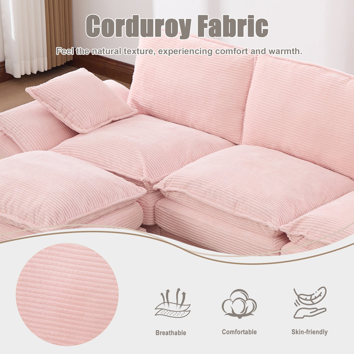 Modular Cloud Sofa - Comfy Corduroy Sectional in Pink