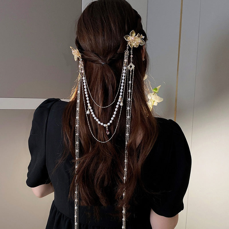 Women's Pearl Diamond Flower Hairpin - Gold
