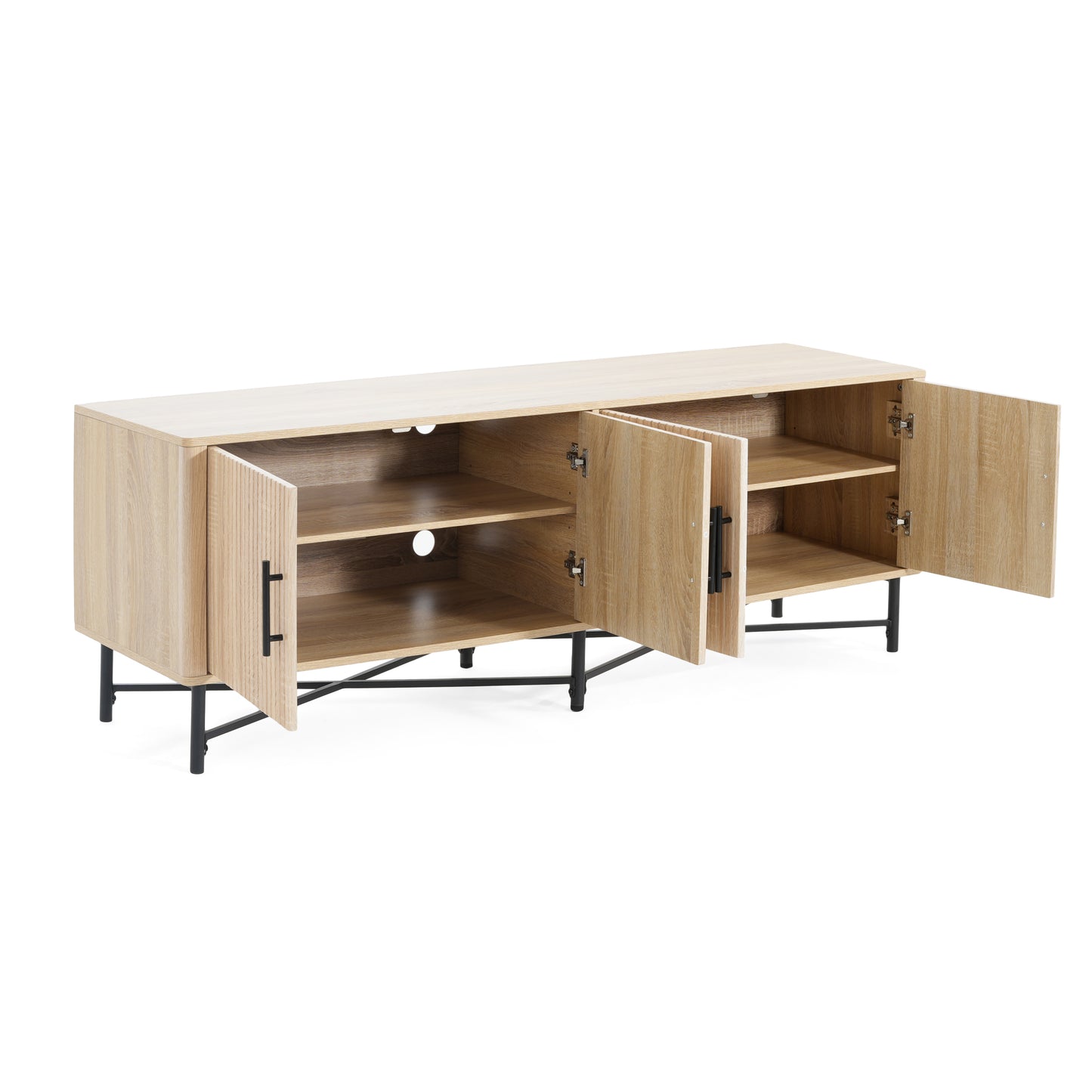 4-Door TV Cabinet with Adjustable Shelves - Natural