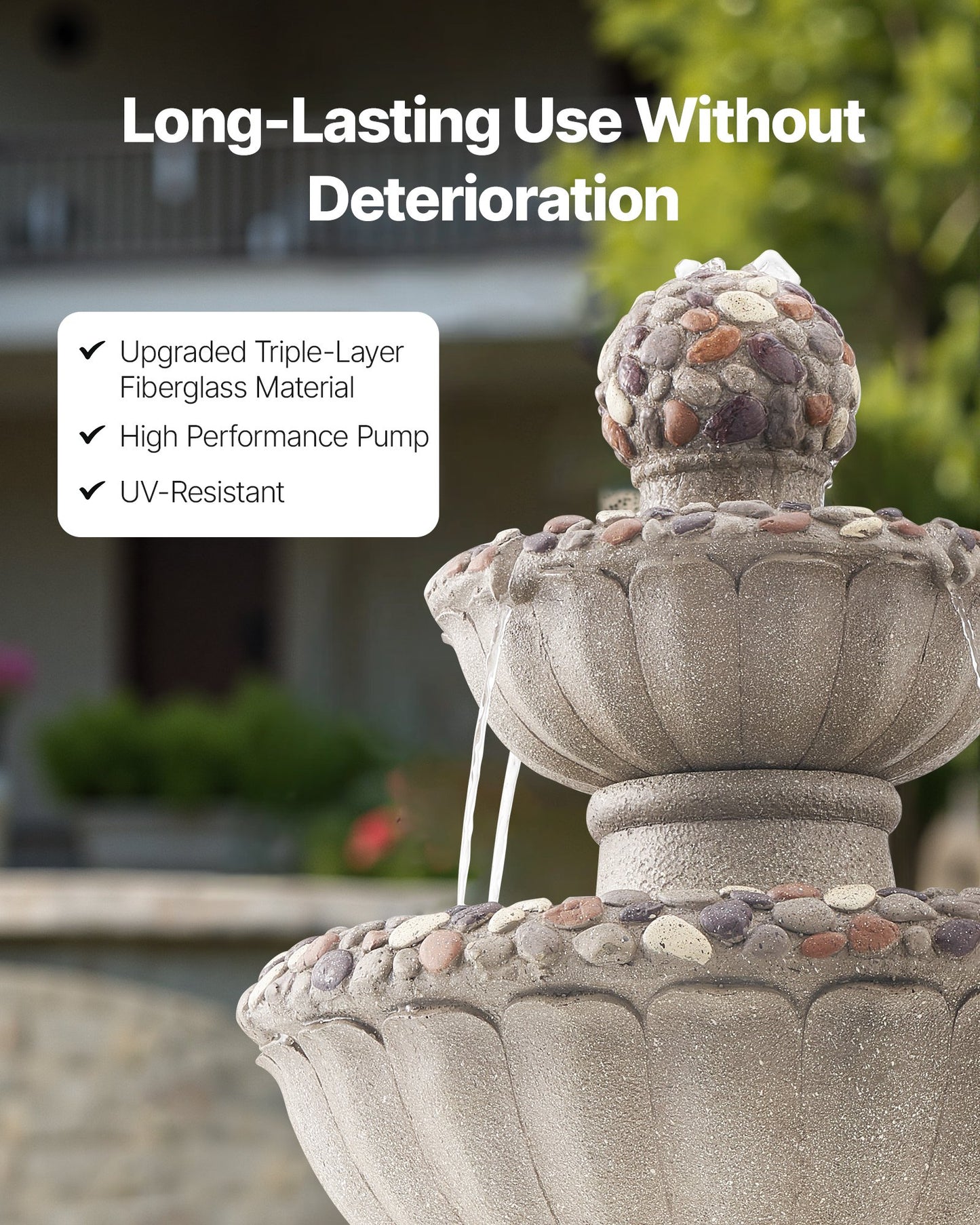 Outdoor 2-Tier Rock Base Water Fountain - 36.5 Inch Garden Decor with Splash-Proof Design