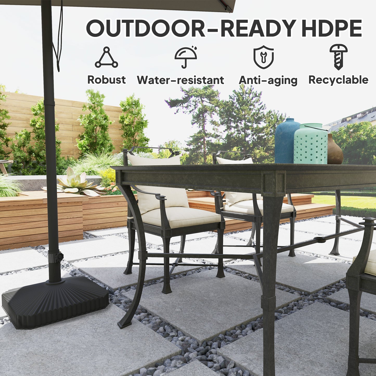 Heavy Duty Square Umbrella Base - 42lbs Sand/33lbs Water, Black