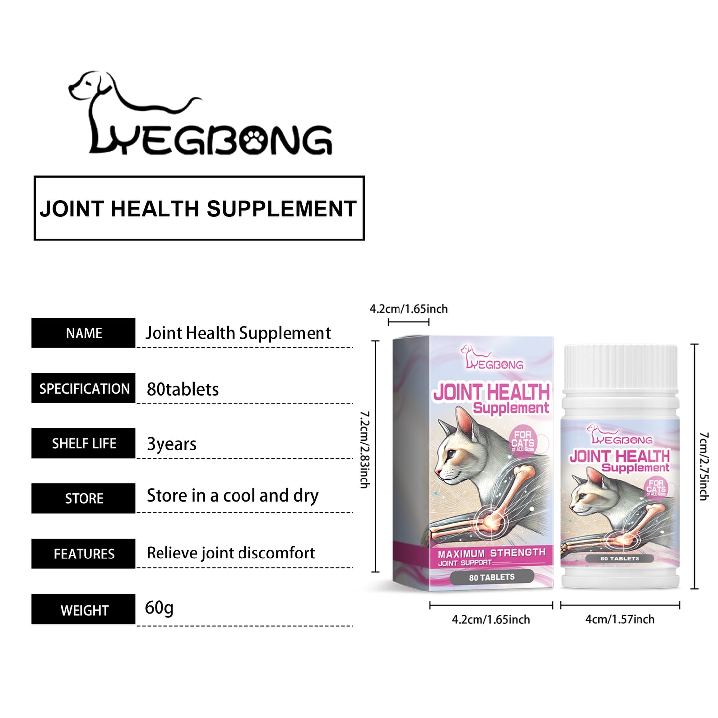 Cat Joint Support Tablets with Glucosamine - Chewable Feline Supplement for All Breeds, 80 Count