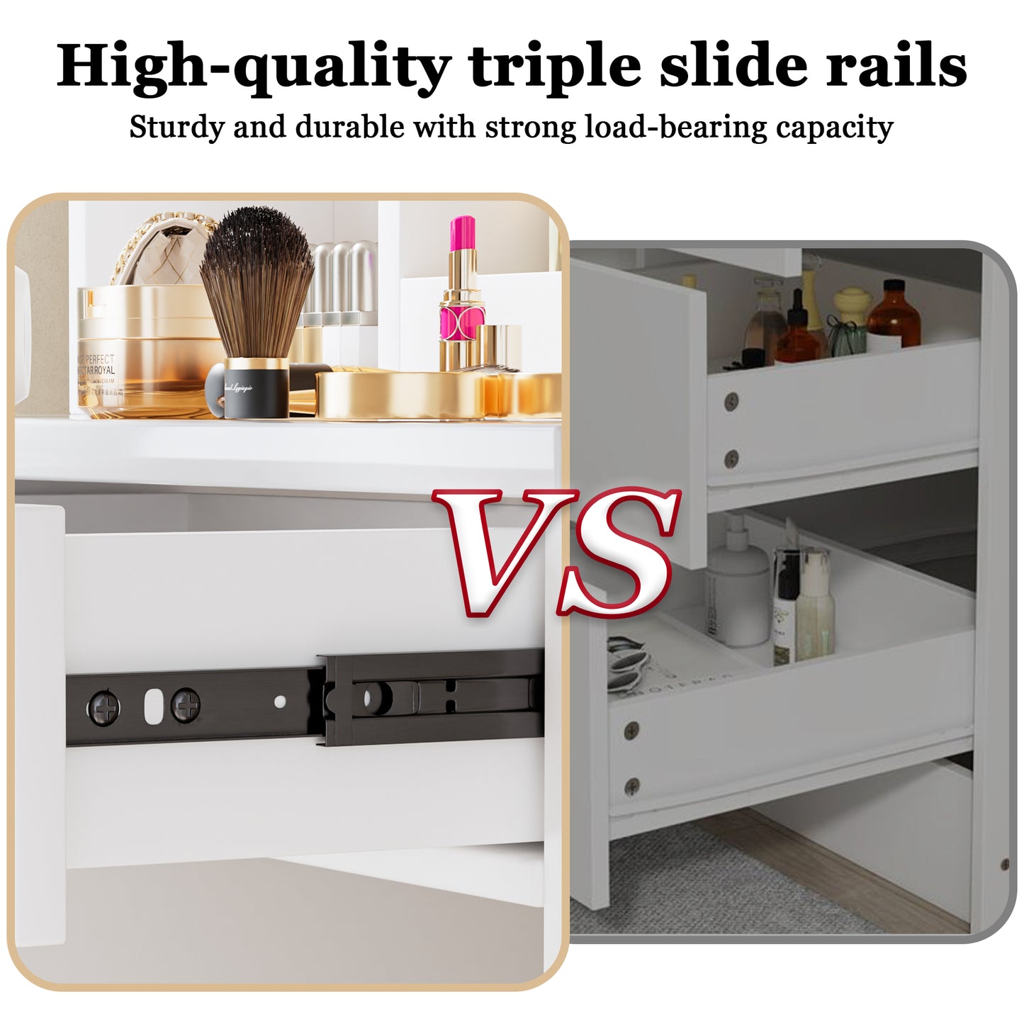 Makeup Vanity Desk With Mirror And Lights, White Table Power Outlet 3