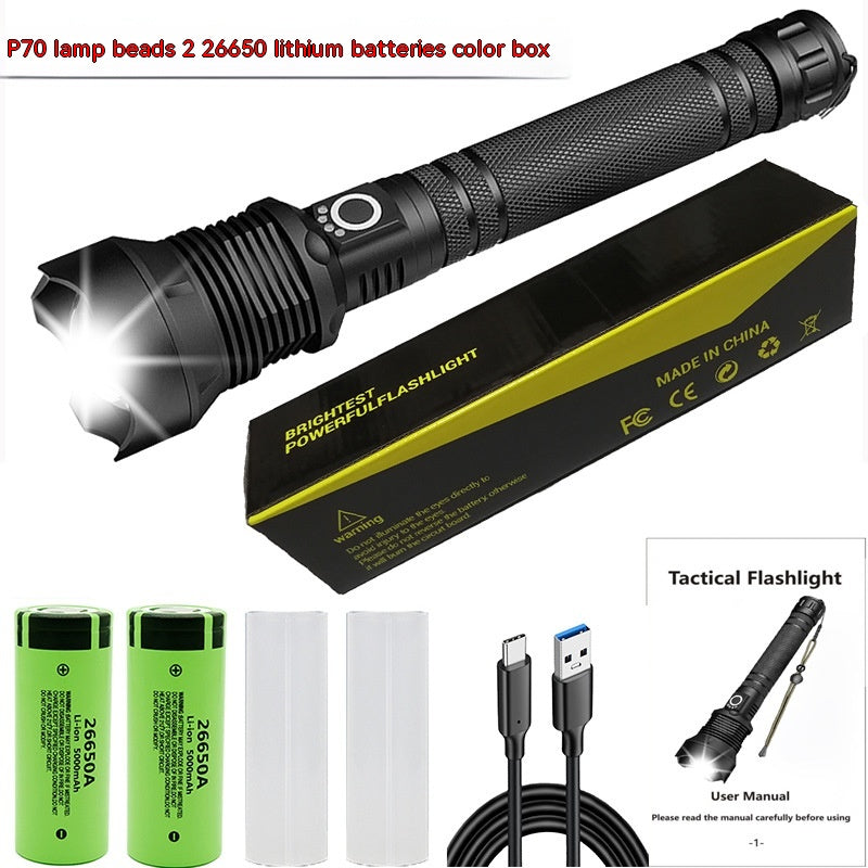 Aluminum Alloy Telescopic Zoom Flashlight with USB Charging - High-Intensity XHP70