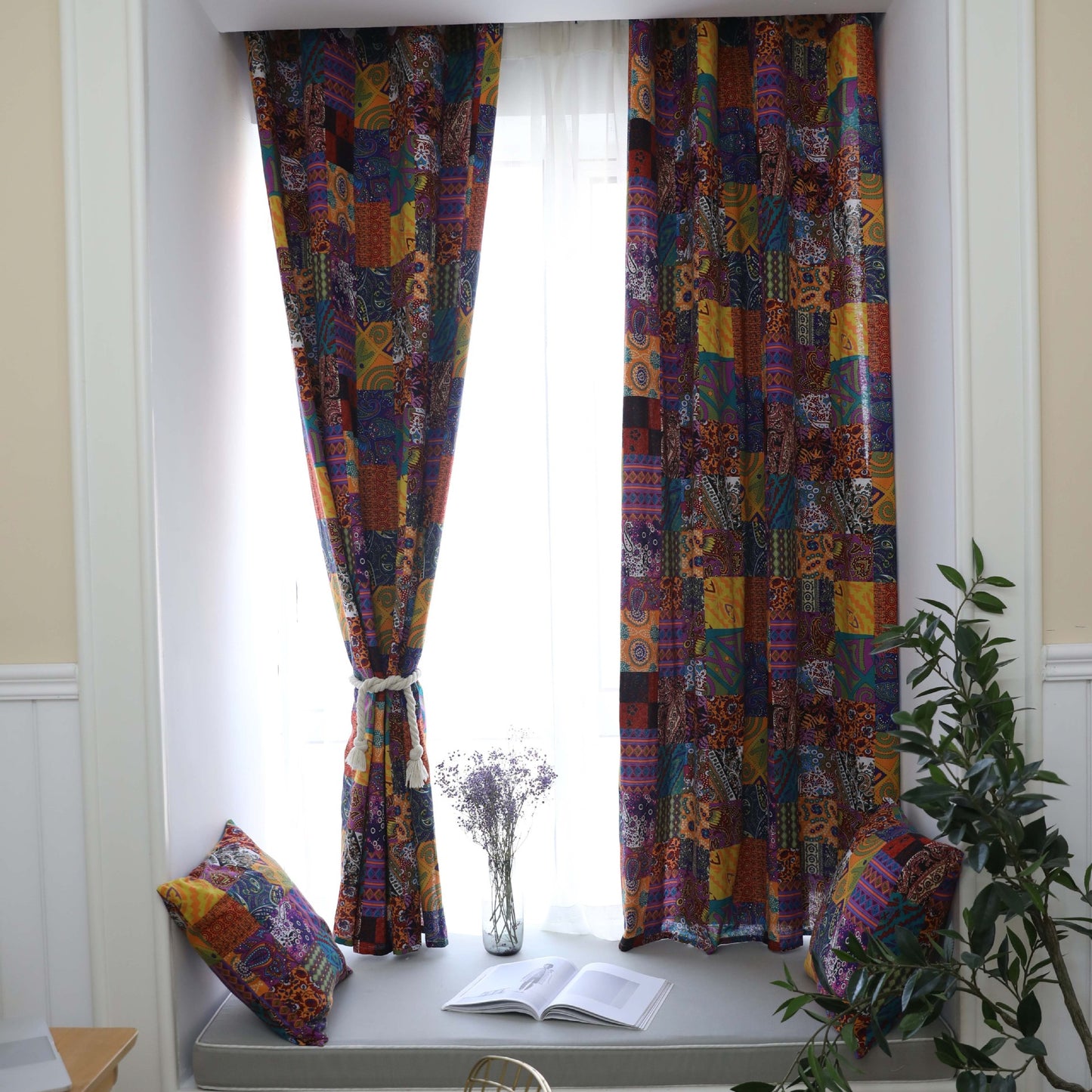 Bohemian Retro Style Cotton Linen Window Curtain for Home