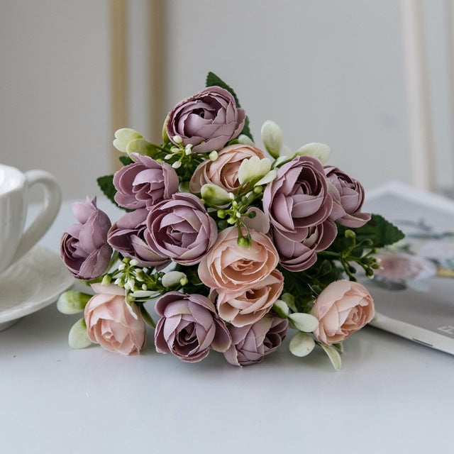Simulation Nordic Rose Small Tea Buds Bouquet - Decorative Silk Flowers for Home & Garden