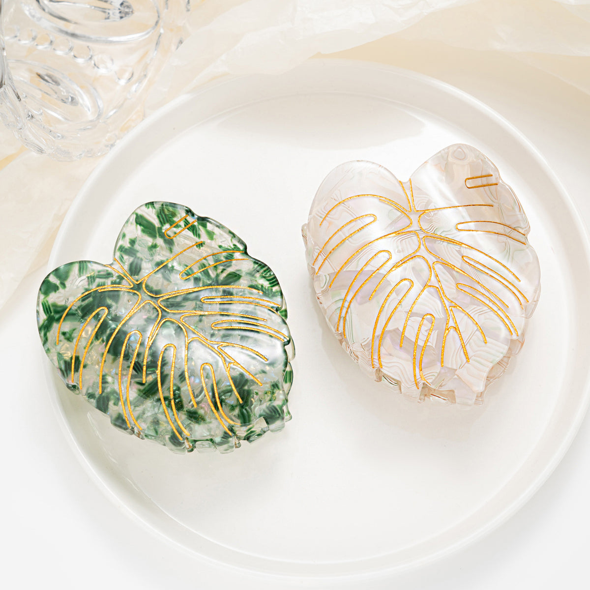 Versatile Leaf-Shaped Hair Clip for Women - Mori Style, Printed Leaves, 8cm