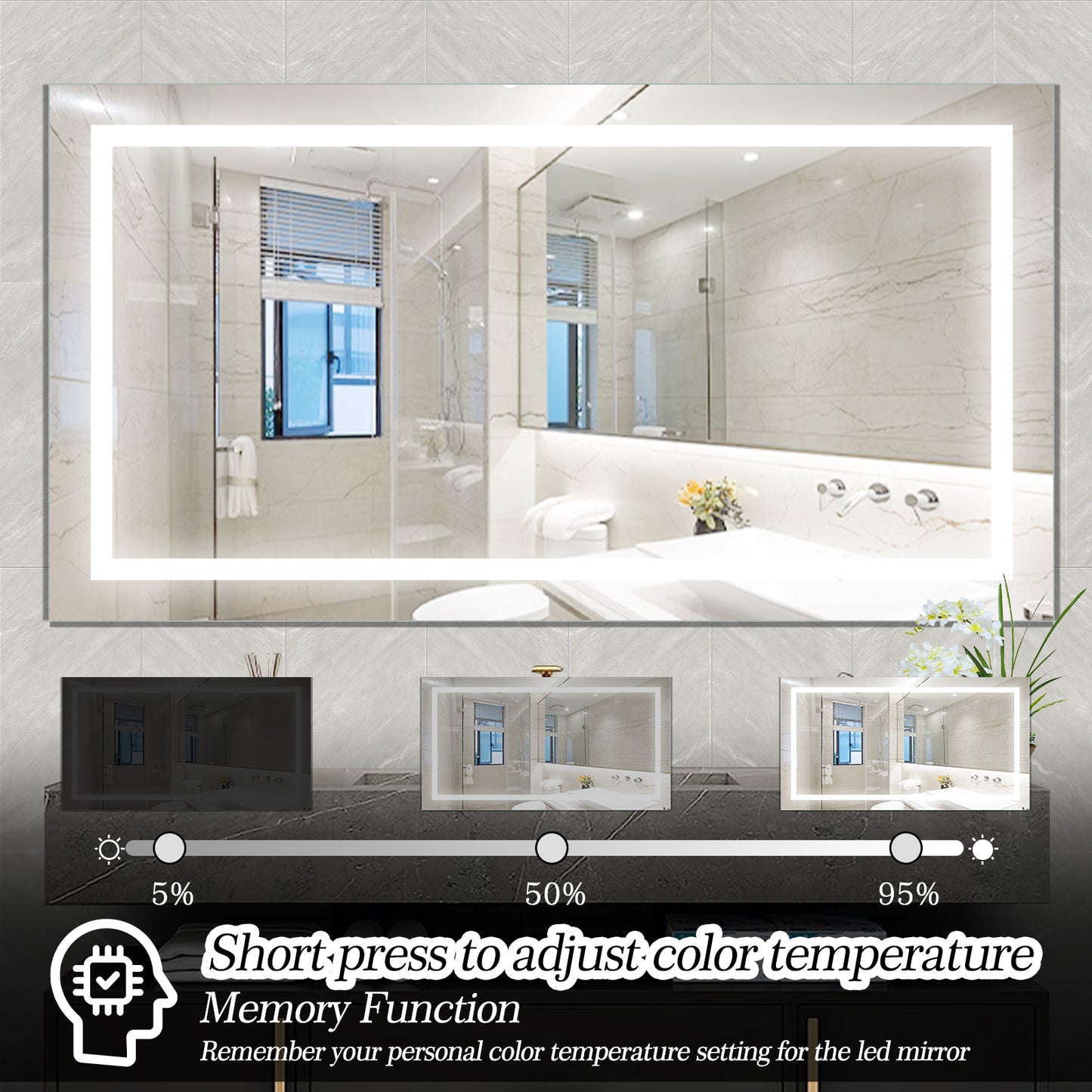 LED Bathroom Mirror 60x32 with Anti-Fog & Touch Sensor