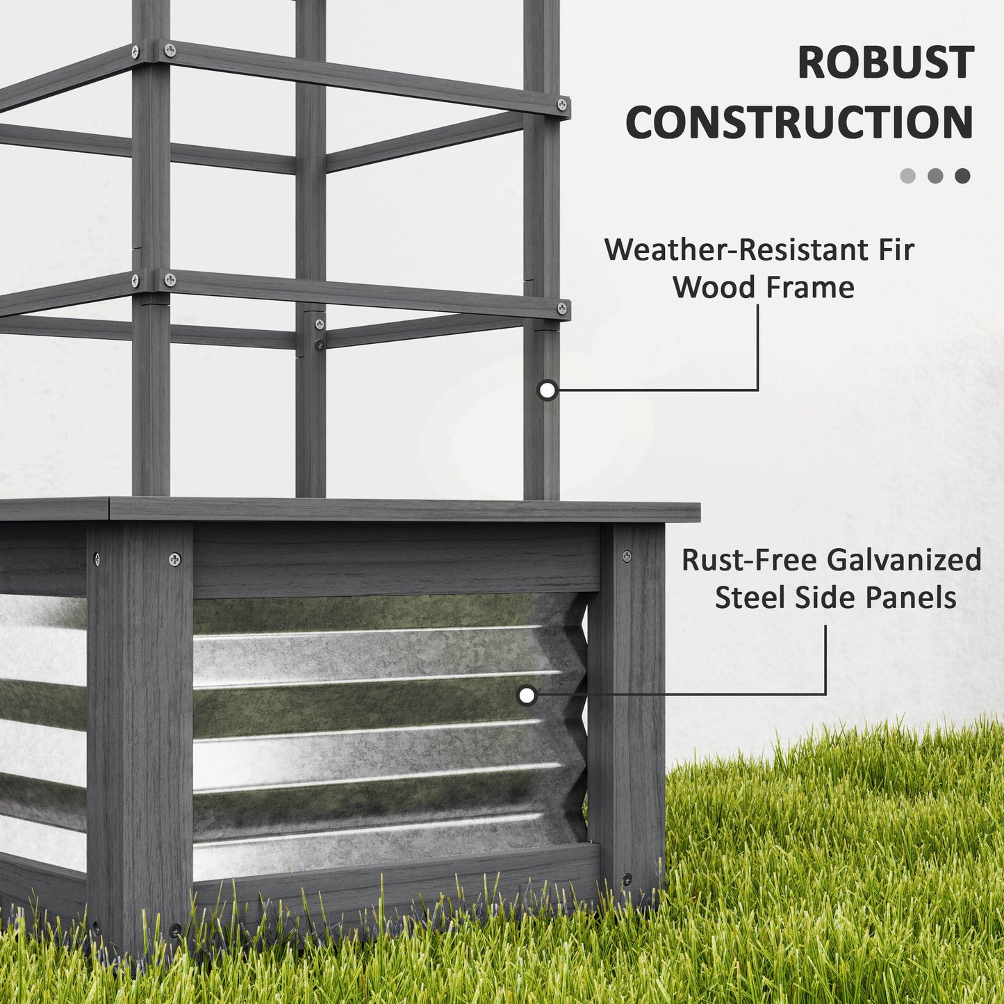 Wooden Raised Garden Bed with Trellis - Elevated Planter Box for Vegetables & Climbing Plants, Gray 550x330x135 mm