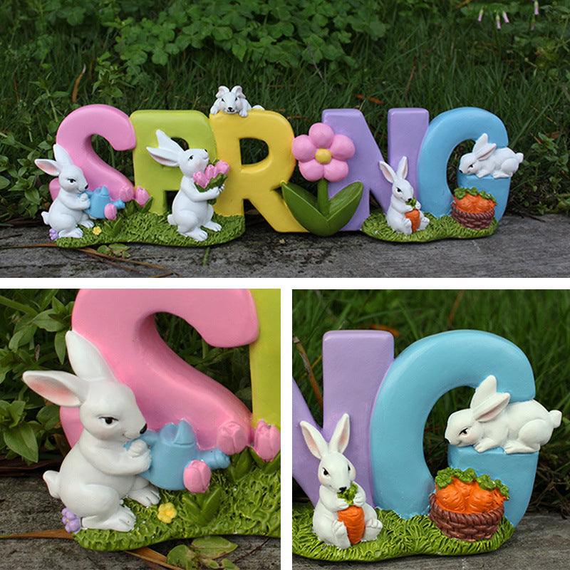 Outdoor Resin Bunny Decoration - Pastoral Alphabet Bunny Ornament for Garden & Party