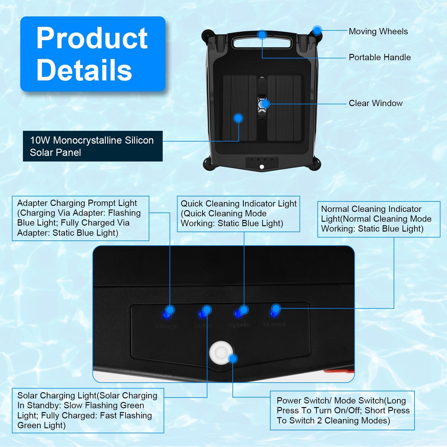 Solar Powered Robotic Pool Skimmer with APP Control, Dual Cleaning Modes, 1937sq.ft Coverage