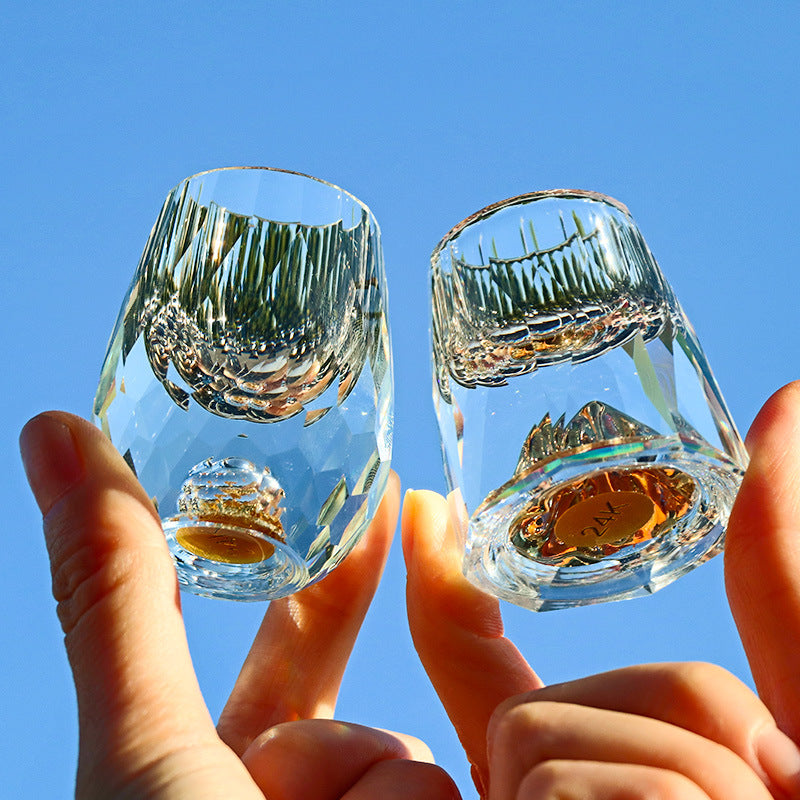 Gold Foil Crystal Liquor Cup - Octagonal Iceberg & Jinshan Styles