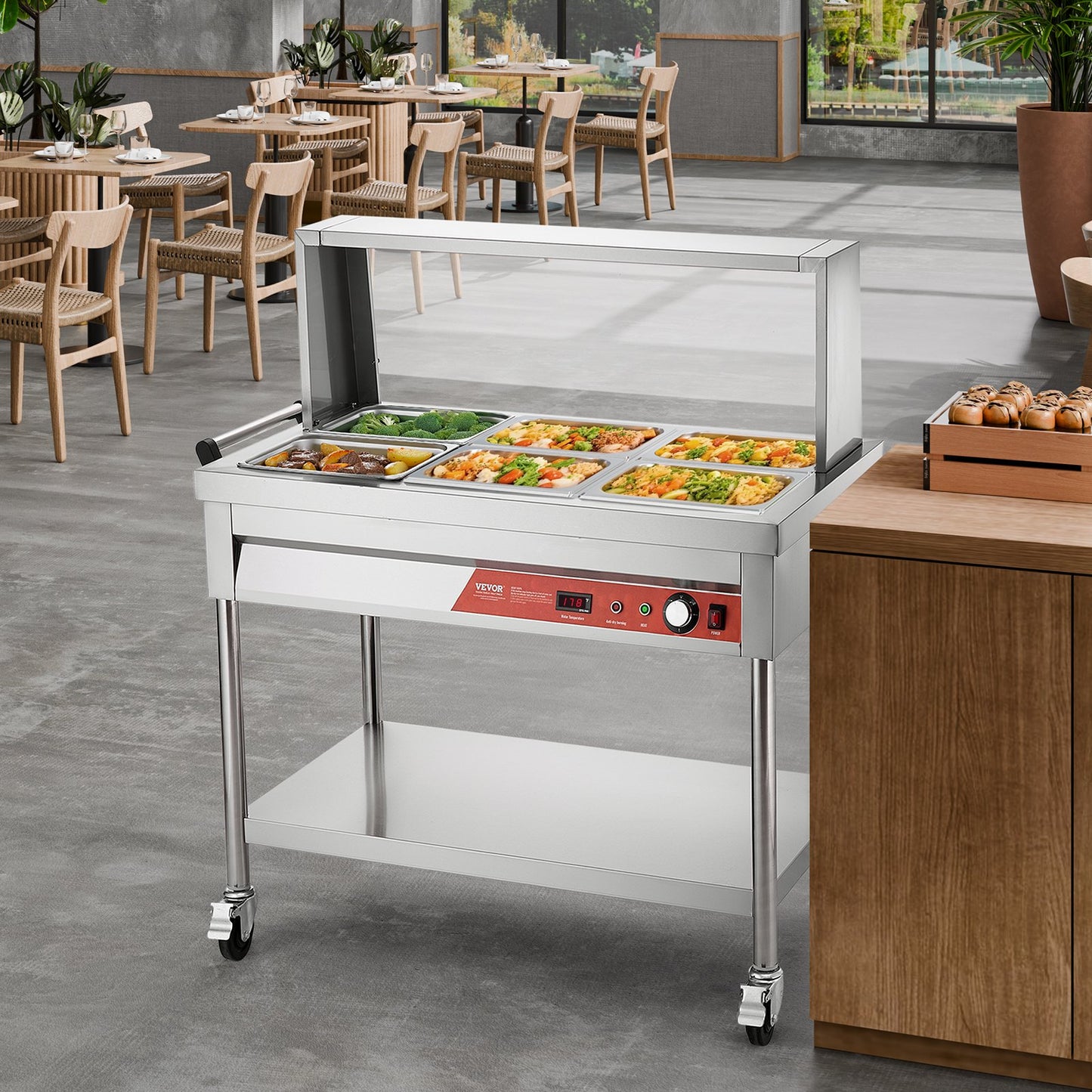 Commercial Food Warmer Steam Table with 6 Half-Size Pans, Silver