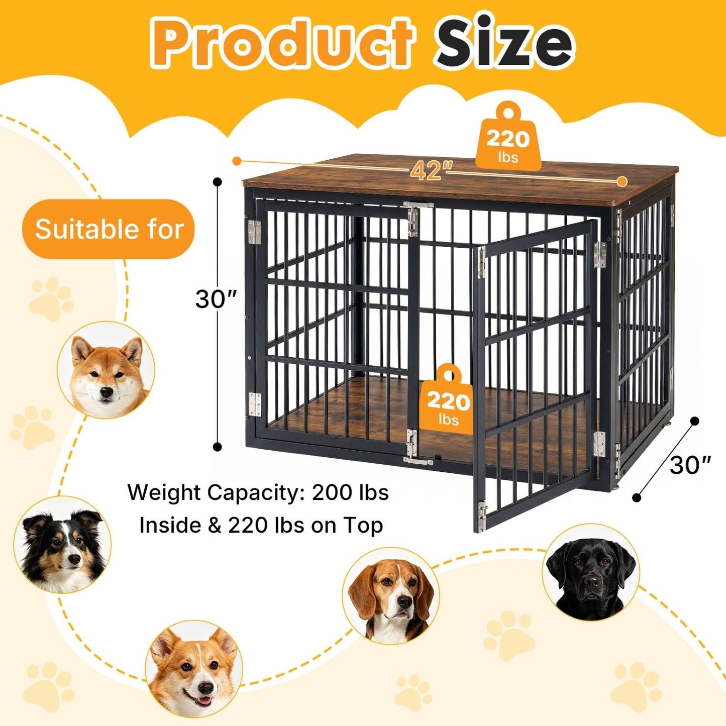 Heavy Duty Wooden Dog Crate Furniture with Locking Door for Large & Medium Dogs