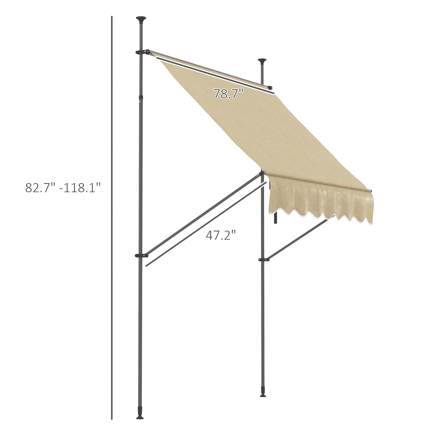 Manual Retractable Patio Awning - UV Resistant, 6.5' x 4', Beige