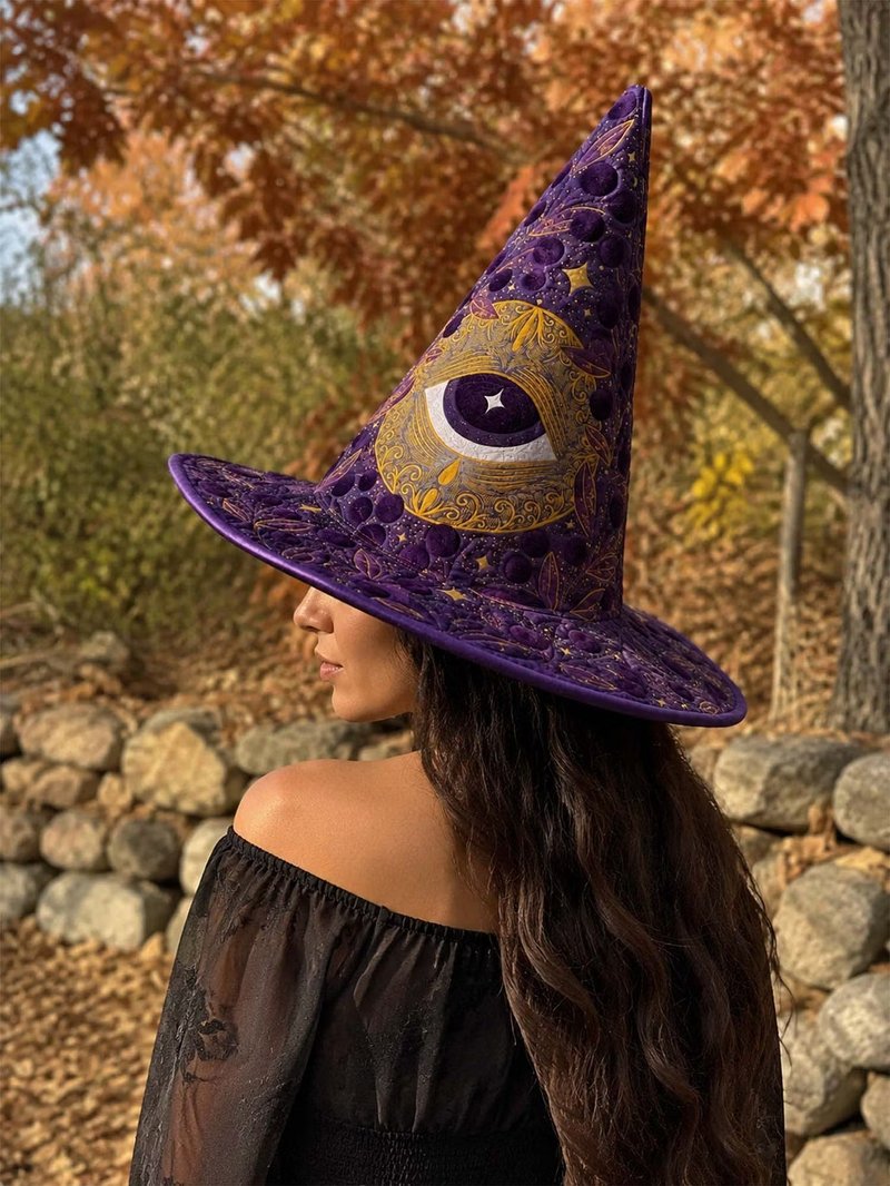 Embroidered Witch Hat 3D Digital Print Decoration