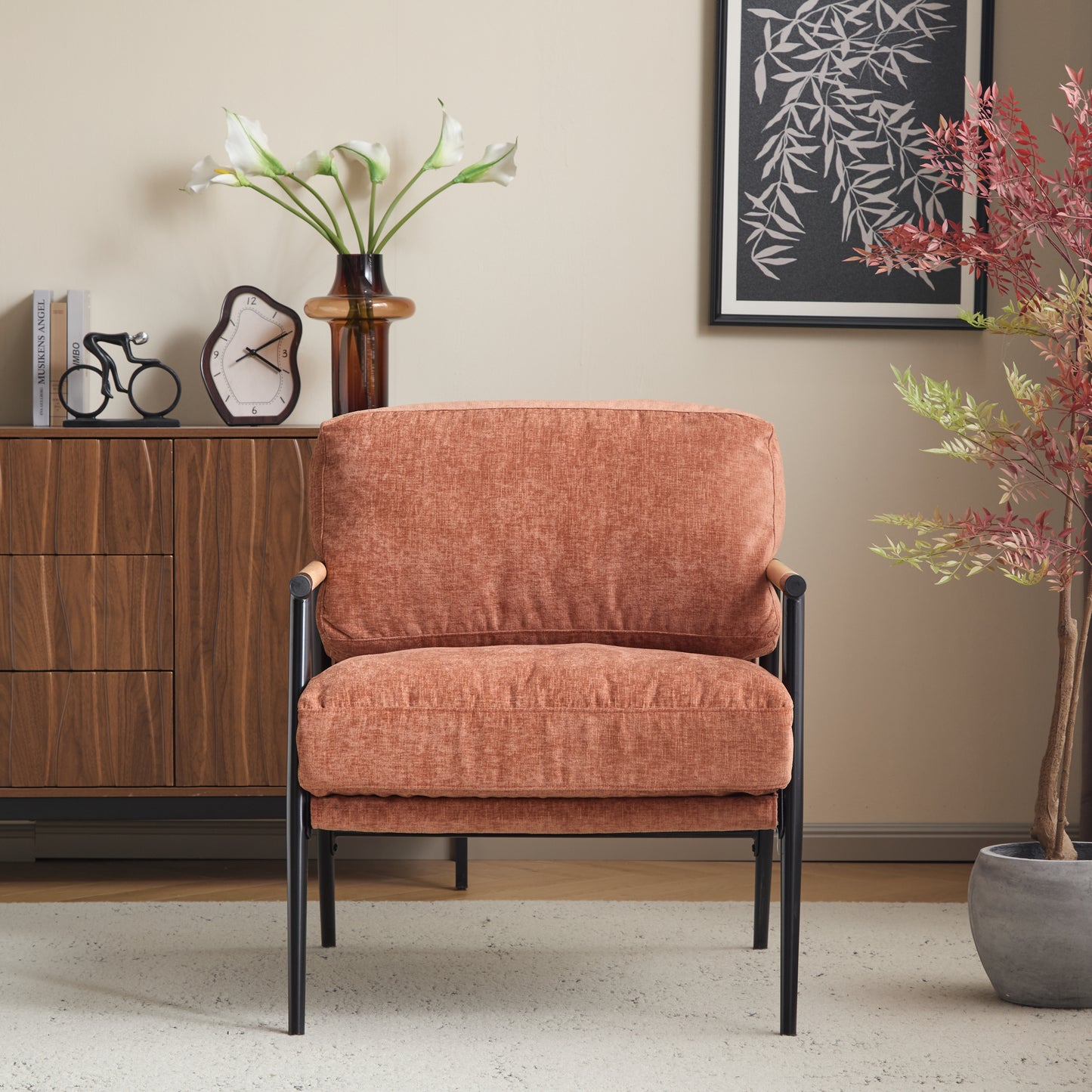 27.56 Modern Accent Chair With Plush Cushions, Minimalist Metal