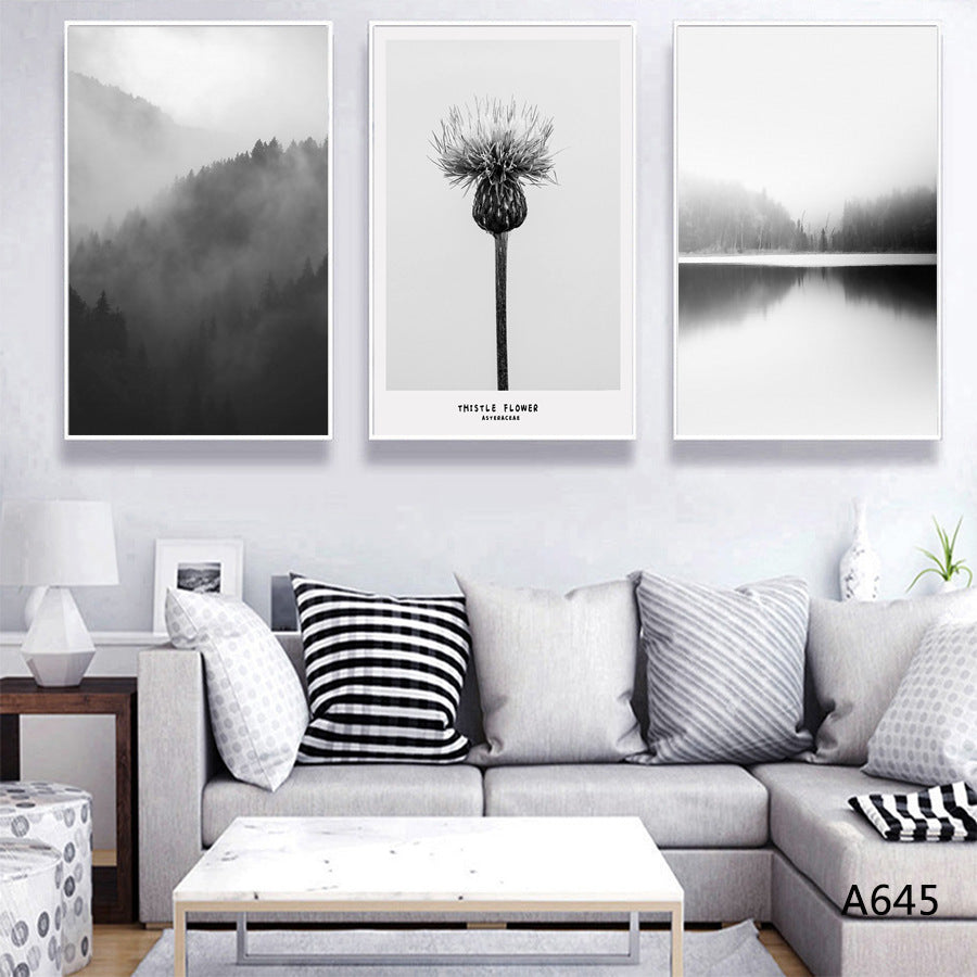 Black and White Building Triptych Canvas Wall Art - Nordic Style, Multiple Sizes
