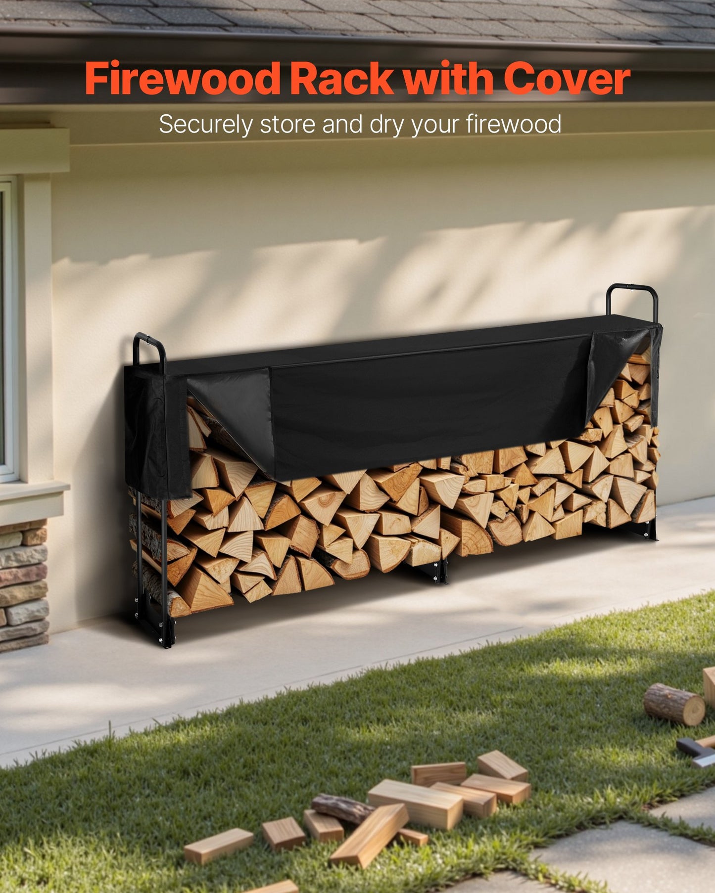 Outdoor Firewood Rack with Cover - Heavy Duty 102x14.2x46.1 In Log Storage for Patio & Indoor Use
