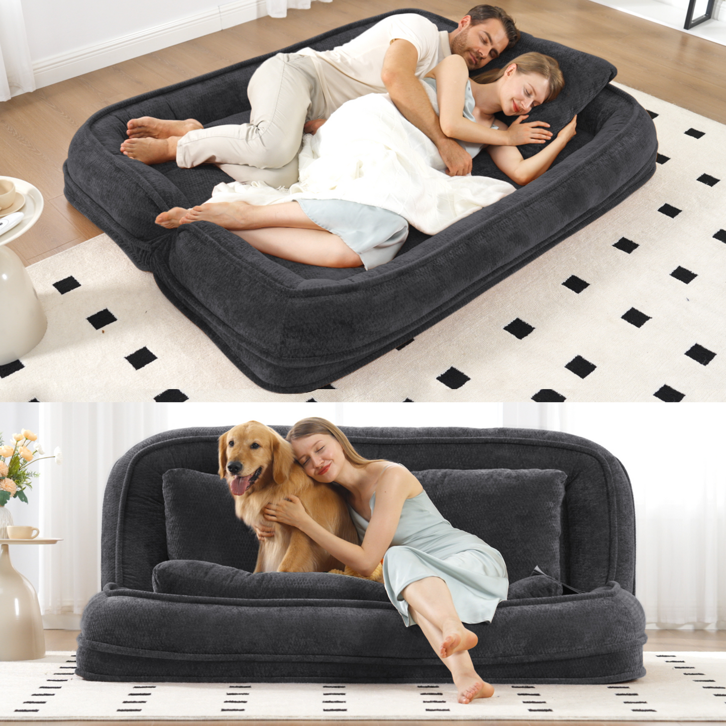 Extra Large Chenille Lazy Sofa Loveseat - Black Dog Bed