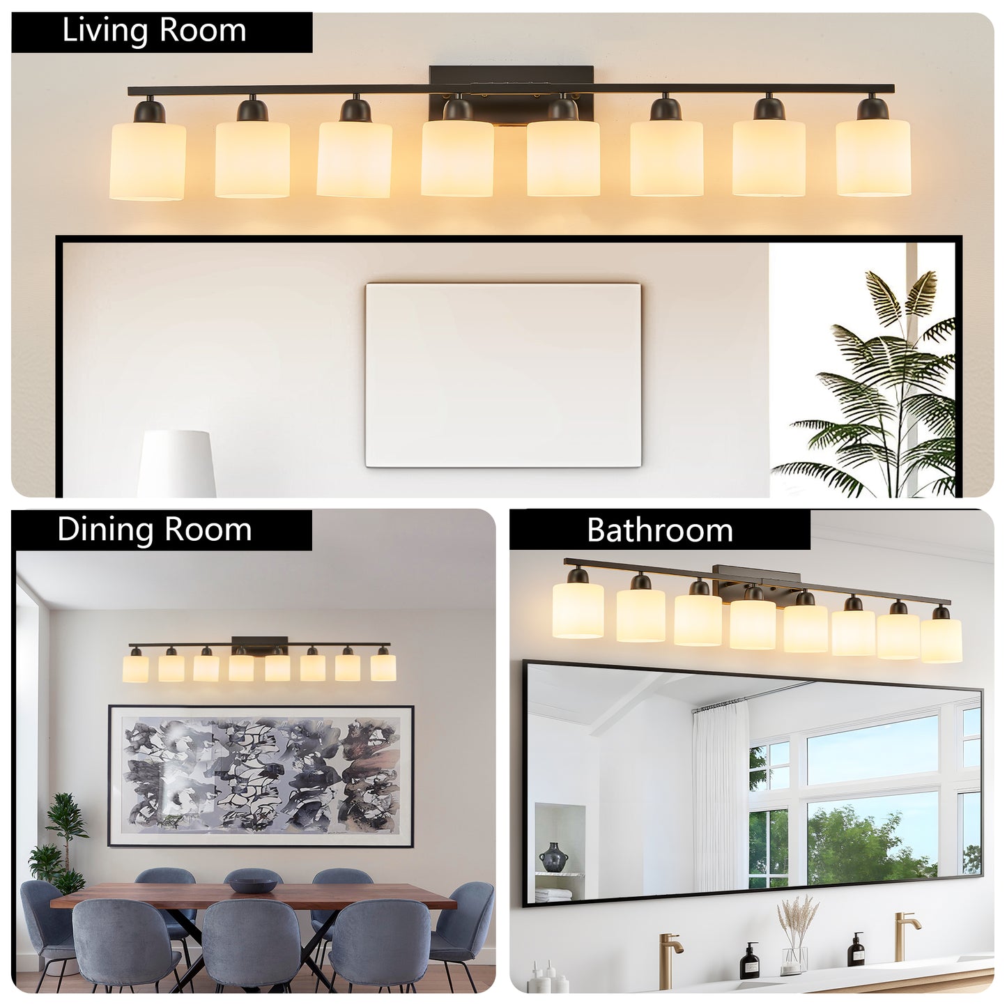 Modern 8-Light Bathroom Vanity Light Fixture - Matte Black