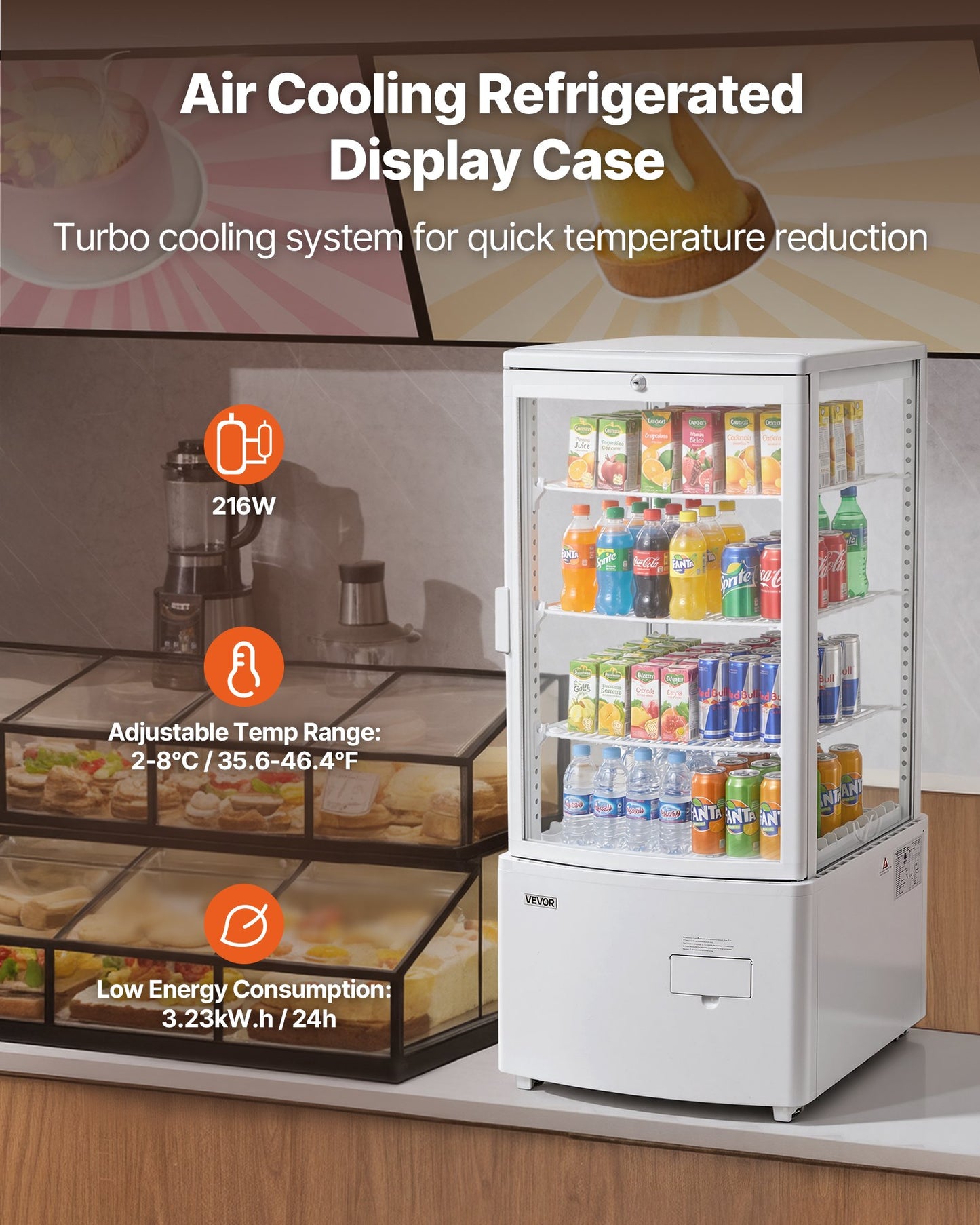 3 Cu.Ft. Commercial Pastry Display Case with LED Lighting & Turbo Cooling